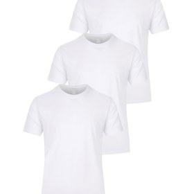 Resim 3'lü Erkek Pamuklu Tişört, %100 Pamuk Yaka Tişört, Kısa Kollu, Normal Beden, Tüm Mevsim Örgü Kumaş, Düz Renk, 180gsm - Erkekler İçin Şık Temel Üstler 