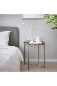 Resim IKEA Tepsili Sehpa Yuvarlak Bej Renk Çıkarılabilir Tepsi - Modern Sehpa 45x53 cm 