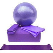 Resim Pazly 5 Parça Mor Yoga Seti - Top, Blok, Bandı, Kayış, Halka - Evde Rahat Egzersiz 