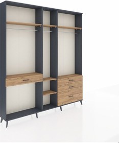 Resim Arges Dolap 7 Raflı 4 Çekmeceli 3 Askılı 220x30x243 Antrasit-çam/çam Atlas Çam/atlas Çam 