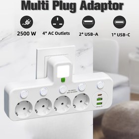 Resim 5'i 1 Arada Avrupa Standardı Çok Fonksiyonlu Priz, 2 USB Şarj Portu ve 1 Type-C Portu, 4 Güç Çıkış Genişletme Portu, Ev, Ofis, Yurt, Seyahat için Uygun - Çok Fonksiyonlu Duvar Şarj Aleti 