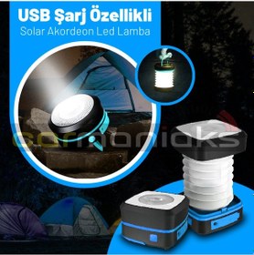 Resim Solar Güneş Enerjili Led Lamba Kamp Feneri Usb Girişli Mavi Mavi - Siyah 