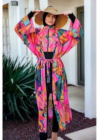 Resim Remsa Mayo Remsa Tesettür Mayo Üzerine Tek Kaftan Kimono Pareo Pembe02 Rp023 Color Shell Pembe 