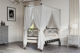 Resim Argimo Stella Sultan Başlıklı Tek Kişilik Ferforje Siyah Metal Karyola (Cibinliksiz) - 100x200 