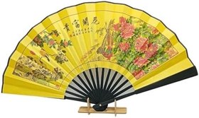 Resim Çin Bambu Keten Kumaş Yelpaze 06BSF Siyah Büyük Boy 60cm No.6S 