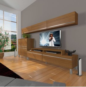 Resim Decoraktiv Ekoflex 8 Mdf Krom Ayaklı Tv Ünitesi Tv Sehpası - Naturel Ceviz 