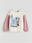 Resim LC Waikiki Ekru Minnie Mouse Baskılı Kız Çocuk Kalın Sweatshirt 