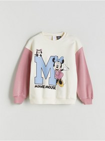 Resim LC Waikiki Ekru Minnie Mouse Baskılı Kız Çocuk Kalın Sweatshirt 