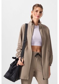 Resim Koyu Bej Dik Yaka Fermuarlı Rahat Form Kadın Eşofman Tunik Takım - 95345 Bej 