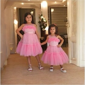 Resim Ahsenim Bebe Göğüs Fırfırlı Pullu Kısa Kız Çocuk Abiye Elbise 