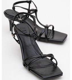 Resim Luvi Shoes Gıbson Siyah Kare Burunlu Kadın Topuklu Sandalet Siyah 