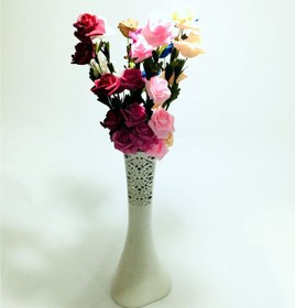 Resim Uzun Saplı 5 Başlı 7 Renk Güllü 40cm Desenli Krem Vazo 