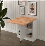 Resim Masif Ahşap Tablalı Katlanır Masa - Yemek Mutfak Masası Kayın 