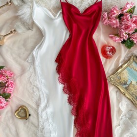 Resim Syz Orta Doğu Yönlü Kadın Dantel Yama Seksi Rahat Uzatılmış Dantel Yama Uyku Elbisesi 2 Adet Set 