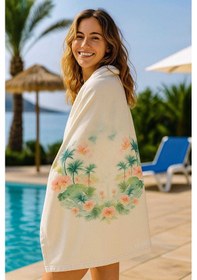 Resim Unisex Desenli Baskılı Deniz Plaj Havlusu Palmiye 70x140 Cm Renkli 