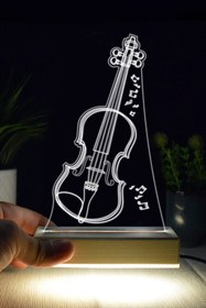 Resim DEKORANLA Keman Temalı 3D LED Lamba, Şık ve Modern Dekor Parçası 