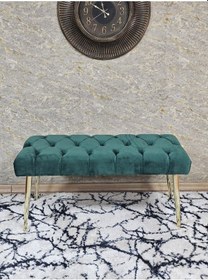 Resim Zafir Gold Kaplama Sivriltme Ayaklı 90 Cm Puf Bench - Puf - Bench - Kasalı Oturak - Oturak - Yatak Ucu Puf Yeşil 