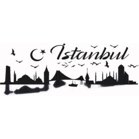 Resim Istanbul Silueti Temalı (Oto-Motor-Laptop-Duvar-Dekor) (Tip 2) 30 x 12 cm 