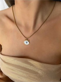 Resim Sedefli Göz Nazar Boncuğu Çelik Kolye 