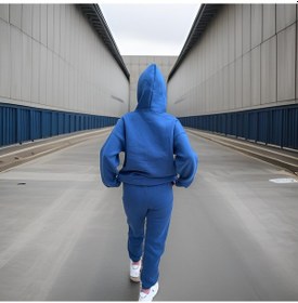 Resim Ceyss Design Unisex Üç İplik Şardonlu Oversize Hoodieli Eşofman Takımı-indigo İndigo 