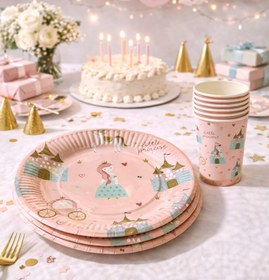 Resim Rapunzel Temalı Somon Karton Tabak Bardak Set 8 li 