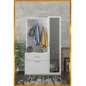 Resim Aeka Ae-3042 Reina Aynalı Portmanto Askılık Vestiyer Ayakkabı Dolabı Çekmeceli Dolap Beyaz 