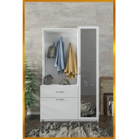 Resim Aeka Ae-3042 Reina Aynalı Portmanto Askılık Vestiyer Ayakkabı Dolabı Çekmeceli Dolap Beyaz 