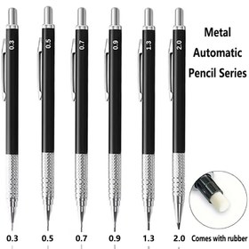 Resim 3 Adet Mekanik Kurşun Kalem, Metal Otomatik Yazma Kalemleri, İnce 0,3 mm ila 2,0 mm Uçlar, Dayanıklı Siyah, Çizim, Eskiz, Ofis Kırtasiyesi için, 14 Yaş ve Üzeri İçin Uygundur 