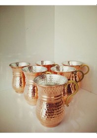 Resim Çeyizci Çarşı 6'lı El Dövmesi Nostaljik Bakır Ayran Bardağı Bakır 