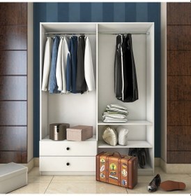 Resim toccomobilya Tocco 1021 Inci 4 Kapaklı 2 Çekmeceli Askılıklı Gardırop 