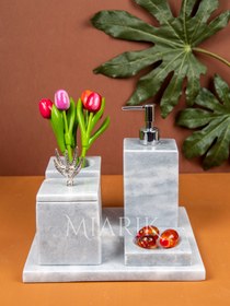 Resim MIARIK DESIGN & DEKORASYON Dekoratif Mermer Düz Kare 5 Li Banyo Seti Takımı 