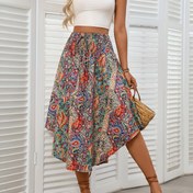 Resim Kadınların Boho Chic Geometrik Desenli Maxi Etek, Sahte Bağcıklı Bel ile - Plaj Tatilleri ve Rahat Gezintiler için Mükemmel, Plaj Etek|Boho Chic Tarzı|Poliester Kumaş 