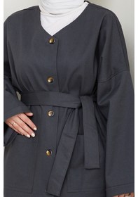 Resim Bestenur Kemerli Ceket Pantolon Gabardin Takım 1557 - Antrasit Antrasit 
