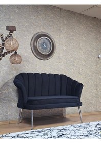 Resim Zafir İkili İstiridye Krom Kaplama Sivriltme Ayak Çay Seti Koltuk İkili Berjer , İkili Berjer Koltuk Siyah 