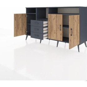 Resim Kronos Konsol 5 Raflı 3 Çekmeceli 3 Kapaklı 176x59x99 Antrasit-çam/antrasit Atlas Çam/antrasıt - Antrasıt 