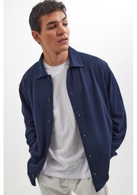 Resim Tudors Erkek Relax Fit Rahat Kesim Düğmeli Yandan Cepli Örme Lacivert Ceket Gömlek-41670 Lacivert 