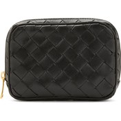 Resim Bottega Veneta Siyah Örgü Dokulu Deri Makyaj Çantası 