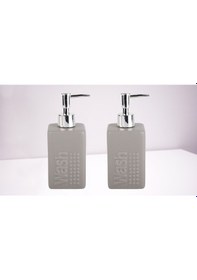 Resim Banyo Seti Seramik Sıvı Sabunluk 2 Adet Gri Modern 7x7x17cm 300ml Gri 