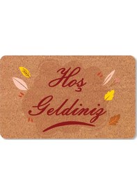 Resim Modern Dijital Baskı - Hoş Geldiniz Yazalı Paspas - Kaymaz Taban Kapı Önü Paspası Kahverengi 