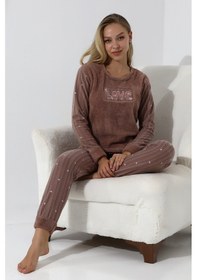 Resim Wordex Fawn 5019 Peluş Welsoft Polar Kışlık Yumoş Kadın Pijama Takımı Love Vizon 