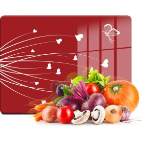 Resim Decovetro Cam Kesme Tahtası Kırmızı Beyaz Kalp Desenli 20X30 cm 