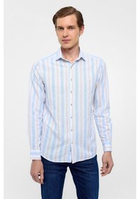 Resim Süvari Buz Mavi Slim Düz Klasik Yaka Gömlek 