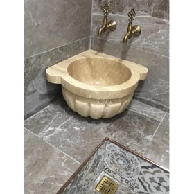 Resim AKM Traverten Köşe Kavun Dilimli Mermer Kurna 