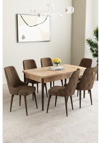 Resim Clara Meşe Desen 80x132 Açılabilir Mdf Masa Yemek Odası Takımı,mutfak Takımı 6 Adet Sandalye Kahverengi 
