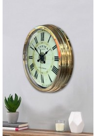 Resim Altın Gold Rengi Metal Çerçeveli Salon Ofis Duvar Saati 40 Cm Ç75 