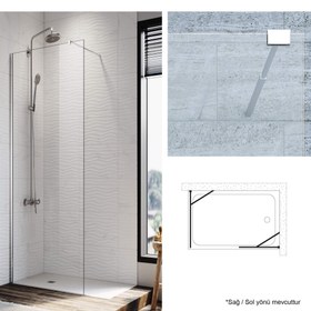 Resim Seperatör Duşakabin | 2 Sabit Önden Girişli Cam Panel - 150-159cm / Siyah / Sabit panel 