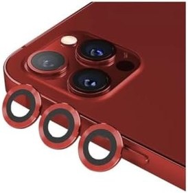 Resim Apple iPhone 12 Pro Kamera Koruyucu Lens Mercek Metal Çerçeveli 3lü Set Kırmızı Red 