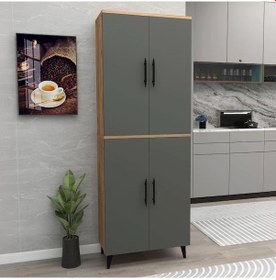 Resim Reyo Home Enda Raflı 4 Kapaklı Çok Amaçlı Dolap Çam- Antrasit 