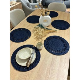 Resim Jütex Home Amerikan Servis Sunum Takımı Hasır Görünümlü Jüt Yıkanabilir Isıya Dayanıklı Jüt 6 Parça Lacivert 