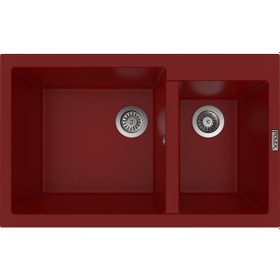 Resim Polex Cristalüx Granit Evye P-1.75 Bordo 1.5 Gözlü Tezgah Altı Ve Tezgah Üstü Mutfak Evyesi 81x50.5 CM 